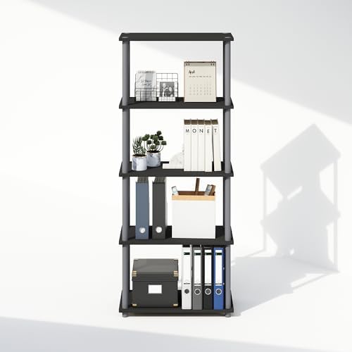 Furinno Turn-N-Tube Book Shelf, 5-Tier Bookshelf, Bookcase with Multipurpose Compact Display Rack, 11.6 x 23.6 x 57.4, for Living Room, Bedroom, Home Office, Black/Grey - Image 6