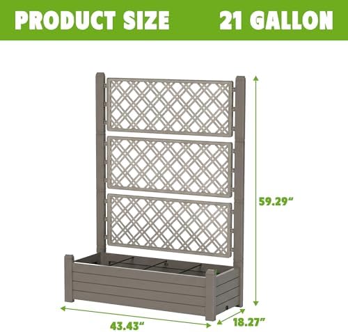 Elevated Raised Garden Bed with Trellis,Resin Planter Boxes Outdoor for Backyard Balcony,Large Patio Planter Box for Herbs Flowers Vegetables(Grey) - Image 2