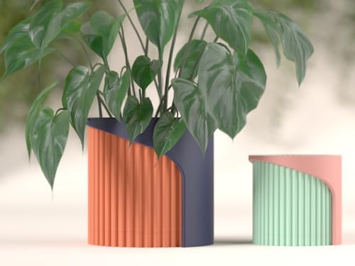 Modern Decorative Plant Pot, Ribbed Texture, Multicolor, Indoor Planter, Geometric Style by Unknown