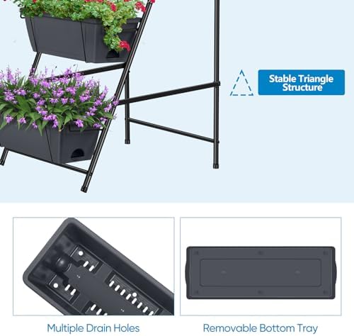 Raised Garden Bed 5 Tier Vertical Planter Standing Herb Garden Elevated Box With Drainage Holes Tall Planters for Outdoor Plants Vegetables Flowers Grey - Image 3