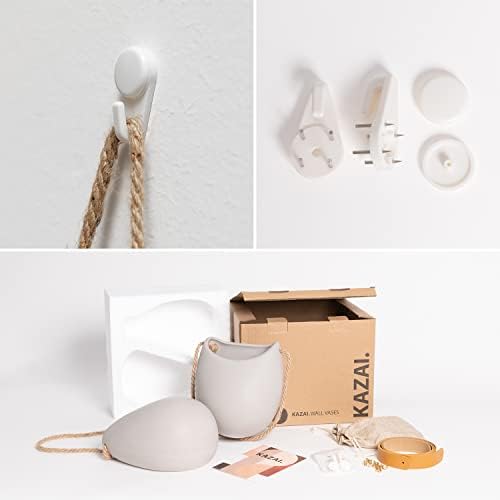 Kazai. Wall Planters -Ellie- | Hanging Ceramic Plant Pots 2 Pieces | Wall Decoration for Indoors, Balcony and Garden | Light Gray (Matte) - Image 5