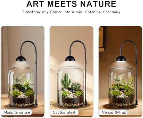 Glass Plant Terrarium, LED Grow Light, Adjustable Ventilation - Image 3