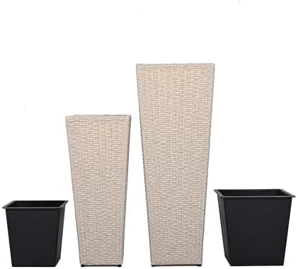 Christopher Knight Home Jorine Patio Wicker Planters Set of 2, Rattan Garden Urn, Iron Frame Flower Pots, Woven Wicker Garden Pot, 2 Plant Urns with Drainage Hole for Backyard Hall Balcony, Beige - Image 5
