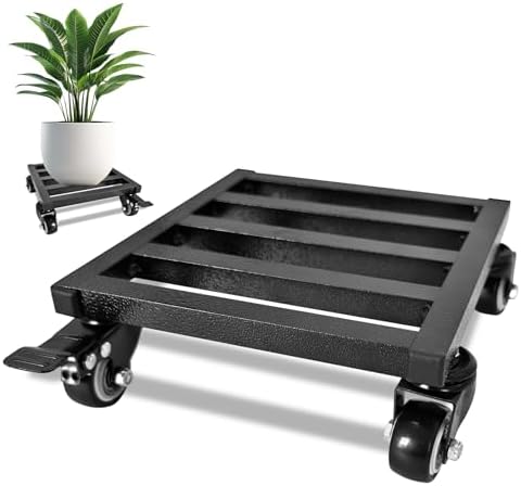 8X 8 inches Plant Caddy with Wheels Upgraded Lockable Heavy Duty Trolley Suitable for Indoor Outdoor Large Plant Pots Parasol Stands and Bases or Plant Stand Metal Square Black by Fsehyue