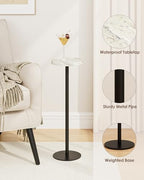 Round Drink Table, Small Pedestal Side Table, White Marble - Image 4
