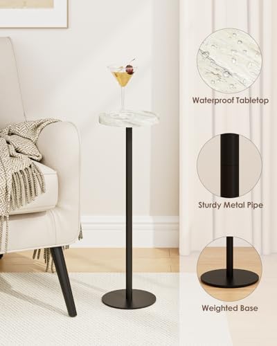 Round Drink Table, Small Pedestal Side Table, White Marble - Image 4