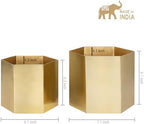 MyGift Metallic Brass Metal Hexagon Planter Pots Set of 2 Handmade in India - Image 2