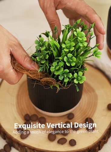 4" Black Ceramic Plant Pots with Drainage Holes & Trays Set of 4 - Image 4