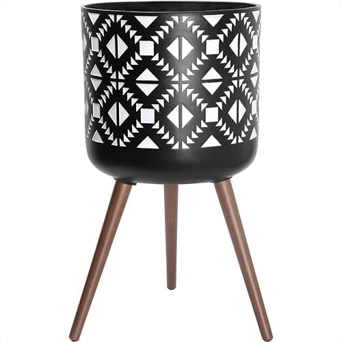 D'vine Dev Planter Pot with Wood Stand, 16 in, White/Black, 88-G-E-4 by DvineDevPlanterPotsandStand