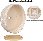 G EPGardening 8 Inch Ceramic Succulent Planter Pots for Indoor Plants Round Shallow Bonsai Planter Pot with Drainage and Bamboo Saucer White - Image 3
