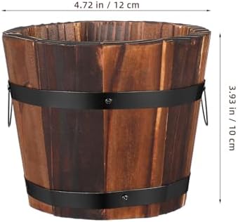 Kisangel 4pcs Small Wood Whiskey Barrel Planter Pots for Outdoor Garden, Rustic Carbonized Wood Flower Containers, Suitable for Vegetable and Succulent Planting - Image 2
