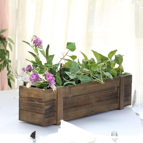 Efavormart 24"x6" Smoked Brown Rectangle Wood Planter Box with Plastic Liner, DIY Rustic Wooden Window Box for Wedding Table Centerpieces and Farmhouse Party Decor - Image 6