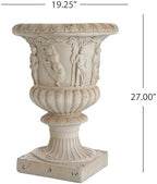 Christopher Knight Home Clara 27'' MGO Outdoor Planter, Mid-Century Modern Garden Urn, Floral Statue Design, Large Garden Pot, Flower Urn with Drainage Hole for Backyard Home, Antique White - Image 3