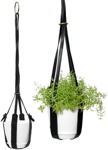Genuine Leather Plant Hanger + Pot | Minimalist Hanging Planter | Modern Indoor/Outdoor Décor by Unknown