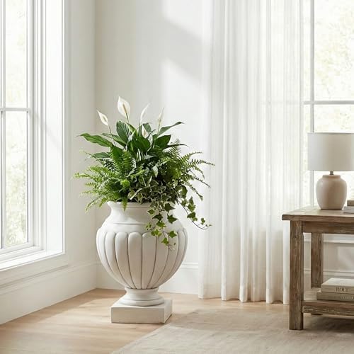 Merax 23.03" H Classical Scalloped Pedestal Urn Planter Weather-Resistant MGO Outdoor Flower Pot for Garden Patio and Front Porch Entrance,Antique White - Image 3
