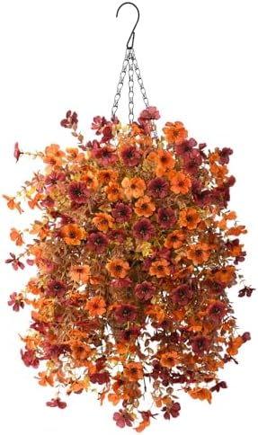 Artificial Faux Mums Fall Hanging Flowers Basket for Outdoors Decoration by HomeD%C3%A9cor