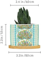 Chinoiserie French Cairo Planters Ceramic Green and Blue Peacock Feathers Round Flower Pots with Drainage Holes and Bamboo Tray Pot for Succulents Cactus Garden Windowsill - Image 2
