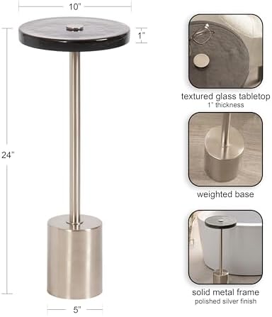 Kate and Laurel Xyler Modern Metal and Glass Top Round Drink Table - Image 3