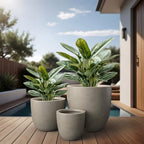 Kante Round Concrete Planter Set of 3, Large Outdoor Indoor Plant Pots with Drainage Hole, 10/14/18-Inch Diameter Flower Pots for Patio, Garden and Home, Weathered Concrete - Image 6