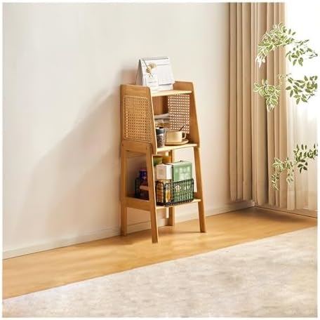 Ladder Shelf Bamboo Ladder Shelf Bookshelf Rack Floor Rattan Bookcase Cabinet Bedroom Bedside Storage Locker for Living Room, Bathroom, Study, Office Ladder Bookcase(Natural,Small) by Unknown