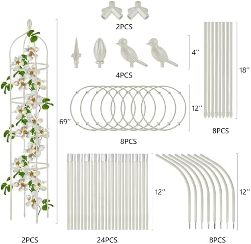 2 Pcs Garden Obelisk Trellis for Climbing Plants Outdoor 6 Ft Rose Bush Round Trellis for Pots Rustproof Metal Pipe with Plastic Coated Plant Flower Trellises for Clematis Vine Jasmine Support - Image 6