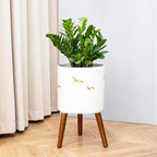 12 Inch Planter,Plant Pot with Stand for Indoor Plants,Large Modern Plant Pots with a Dove Pattern Indoor Outdoor with Drainage for Home Garden Patio,White and Gold - Image 5