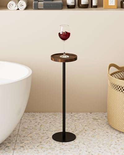 Round Drink Table, Small Pedestal Side Table, Brown Walnut - Image 2