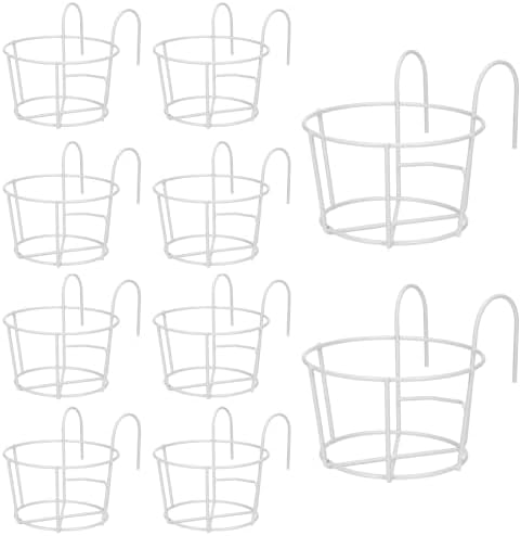 10 Pcs Round Hanging Railing Planters, 6.3" Reinforced Metal Hanging Baskets, Fence Plant Hangers, Heavy-Duty Flower Pot Holders for Balcony, Patio, Porch Railing, White - Image 2