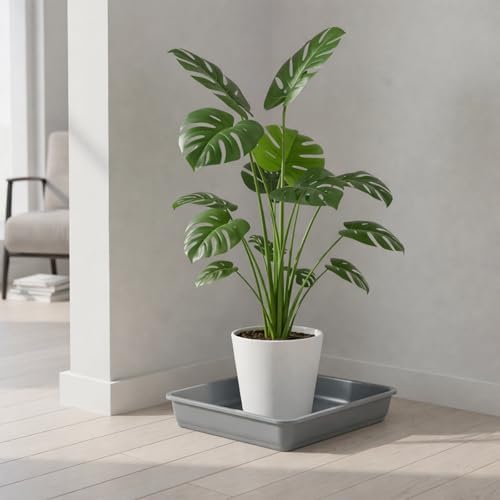 10 Pack Square Plant Saucer 14 Inch Plastic Drip Trays to Catch Water, Gray - Image 5