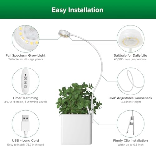 SANSI Grow Lights for Indoor Plants, Pot Clip-On Plant Light, 4-Pack - Image 5
