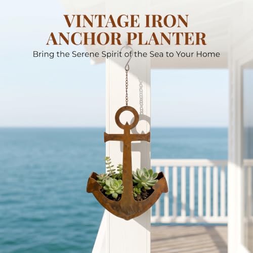 Rustic Anchor Hanging Planter, Nautical Wall Plant Holder - Image 6