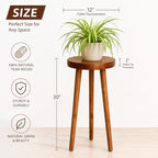 Teak Wood Plant Stand, 30" Round Side Table, Wood Accent Table - Image 2