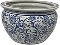 Oriental Lotus Flowers with Fern Design, Blue and White Ceramic Fish Bowl Planter Plant Pot No Drain Hole (8" Diameter x 5" Tall) by Unknown