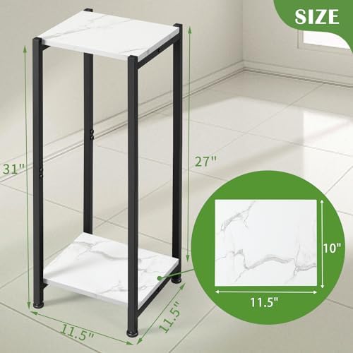 Dipion 31 Inch Tall Plant Stand Indoor,2 Tier Pedestal Stand,Marble White - Image 5