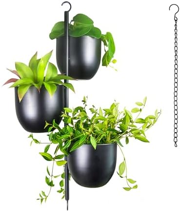 3-Tier Metal Hanging Planter with 6 Inch Oval Pots - Black Modern Triple Tiered Plant Hanger - Vertical Stackable Wall and Ceiling Mount Holder for Indoor and Houseplants by HemePaha