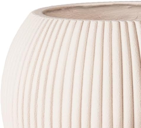 16" Sphere Fluted Outdoor Planter, Off-White,Modern Round Plant Pot - Image 7