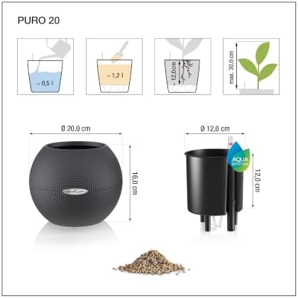 Lechuza Puro Color 20 White, Self-Watering Small Indoor Planter, D7.9 H6.3 in - Image 3