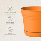 Bloem Saturn 14" Plastic Planter with Saucer, Mango, 4-Pack - Image 3