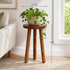 Teak Wood Plant Stand, 24" Round Side Table, Wood Accent Table - Image 3