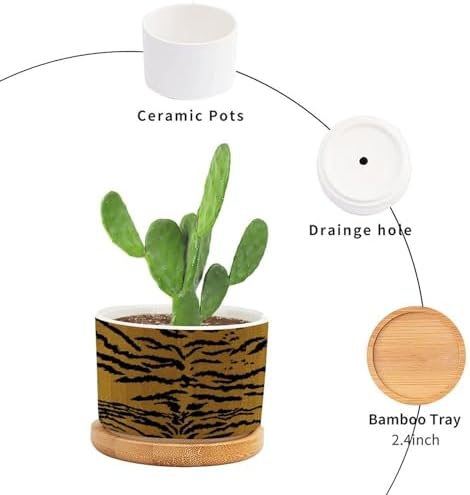 Tiger Fur Skin Ceramic Planters Animal Strip Print Planters for Indoor Plants with Drainage Holes and Saucers Pot for Succulents Cactus Garden Windowsill - Image 3