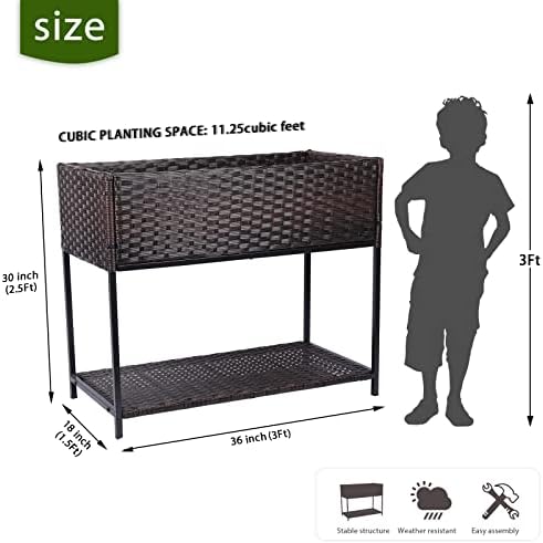 Rattan Wicker Raised Storage Garden Bed 3x1.5x2.5 ft Planter Box - Image 2