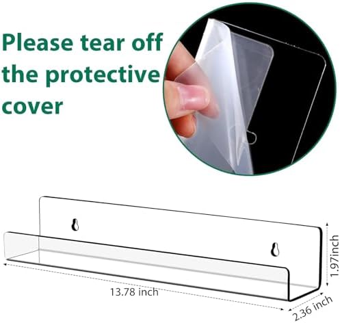 Blulu 12 Packs 14 Inch Acrylic Floating Shelf Wall Mounted Invisible Acrylic Shelf Ledge Floating Bookshelf for Living Room Office Bedroom Bathroom Kitchen Decoration Space Save (Clear) - Image 3