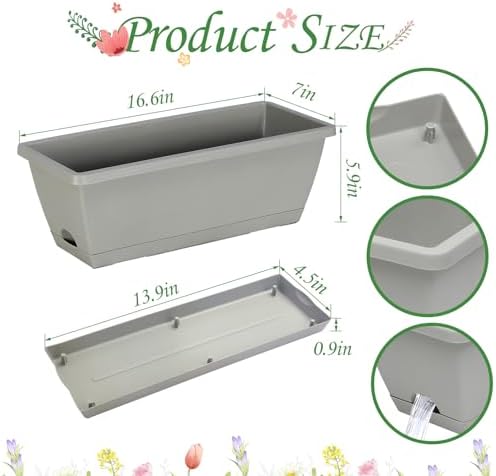 12Pcs 17Inches Rectangle Planter Box with Drainage Holes and Trays - Image 2
