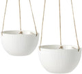 UBEE Ceramic Hanging Planters Indoor Outdoor, 7.5 Inch + 6.5 Inch Hanging Flower Pot for Plants Hanging Basket for Succulent Pothos Herbs Window Home Decor, 2 Pack, White by Unknown