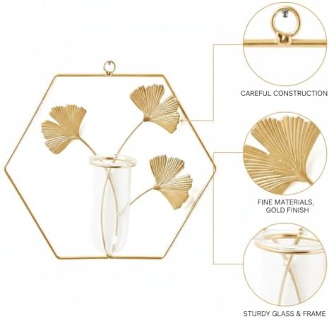 Gold Iron Wall-Mounted Vase, Geometric Metal Flower Holder for Home and Office Vertical Decor - Image 6