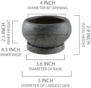 Serene Spaces Living Kuro Ceramic Low Planter with Saucer – Modern Textured Pot for Succulents, Cactus & Indoor Décor, Mini Black Planter, 5" Diameter & 2.9" Tall, Pack of 4 - Image 5