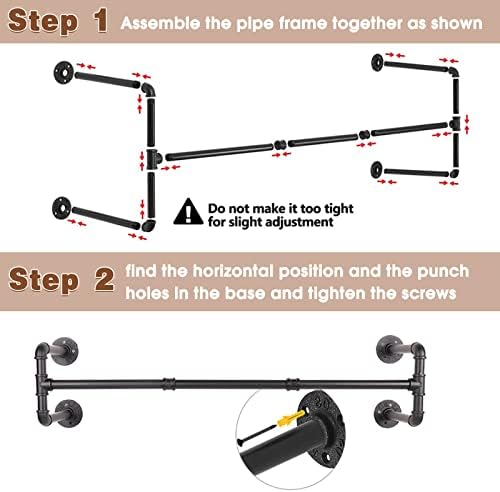 Wall Mounted Clothes Rack - 54" Industrial Pipe Clothing Garment Rack, Space-Saving Heavy Duty Detachable Black Iron Clothes Hanger Pole, Multi-Purpose Hanging Rod for Closet Storage, 4 Base - Image 6