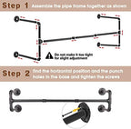 Wall Mounted Clothes Rack - 54" Industrial Pipe Clothing Garment Rack, Space-Saving Heavy Duty Detachable Black Iron Clothes Hanger Pole, Multi-Purpose Hanging Rod for Closet Storage, 4 Base - Image 6