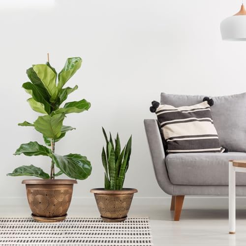 Fodetyff 12 Inch Large Planter Pot for Plants Indoor Outdoor, 4 Pack Plastic Flower Pots with Drainage Hole & Tray, Modern Decorative Garden Pot with Saucer, Plant Container for House - Image 3