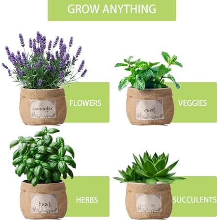 10 Sets herb pots for Indoor Plants,5 inch Clear Plastic Plant Pots with Drainage and Saucer,herb planters with Vintage Decorative Burlap Flower-Pot Cover for Windowsill, Kitchen, Balcony - Image 3